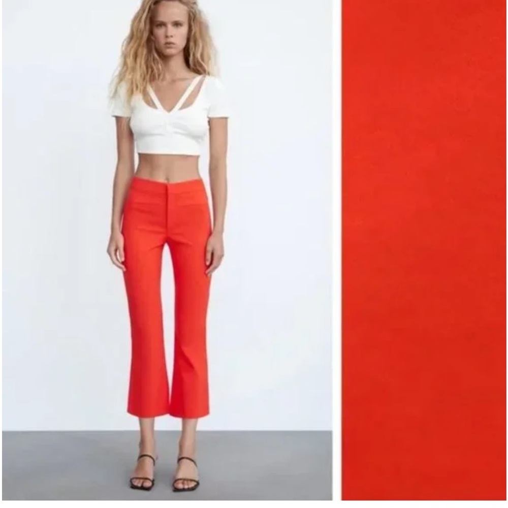 Zara Red Coral Flare Boot Cut Pants Size XS New With Tags